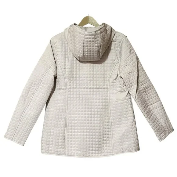 Lands' End Womens Quilted Hooded Jacket Tan Medium NWT Lightweight Full Zip - Picture 2 of 8